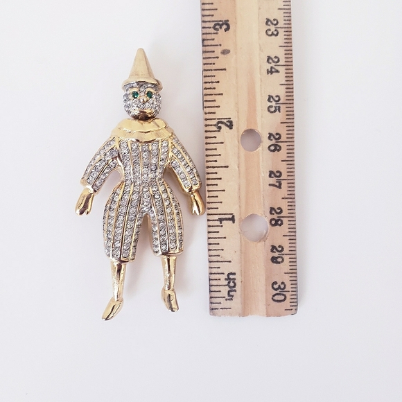 Gold Rhinestone Clown Pierrot Brooch - Picture 2 of 2